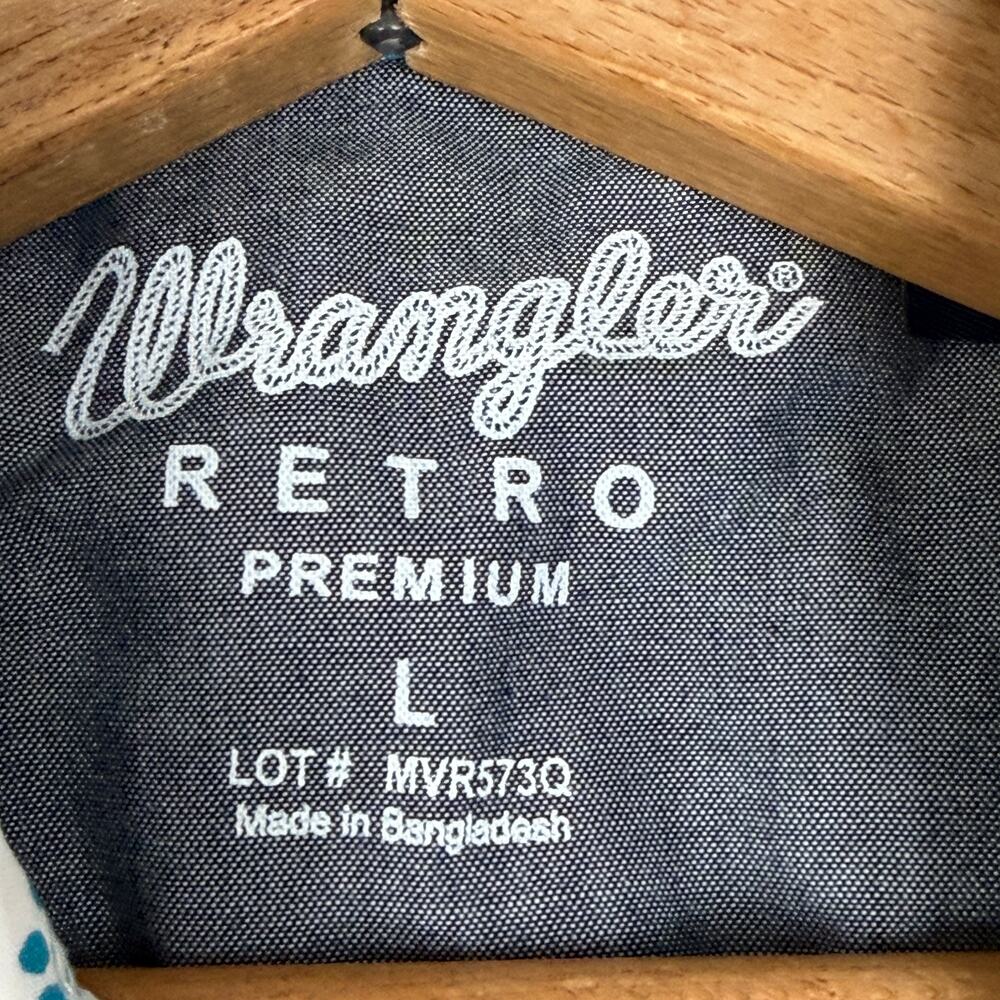 Wrangler Western Pearl Snap Long Sleeve Paisley Blue White Button Up L - Picture 4 of 6